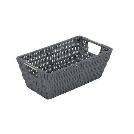 Simplify Small Shelf Storage Rattan Tote Basket in Charcoal 25454-CHARCOAL